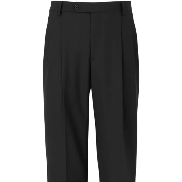 imagePaul Fredrick Mens Wool Stretch Bengaline Pleated Suit PantsBlack