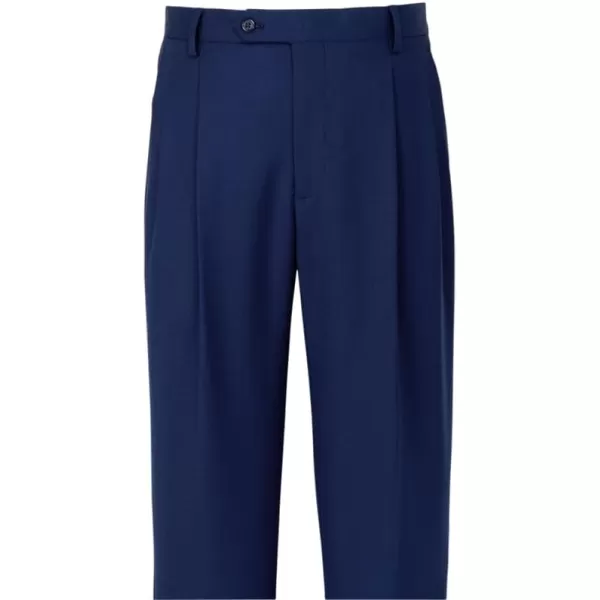imagePaul Fredrick Mens Wool Stretch Bengaline Pleated Suit PantsBlue