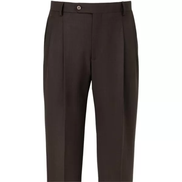 imagePaul Fredrick Mens Wool Stretch Bengaline Pleated Suit PantsDark Brown