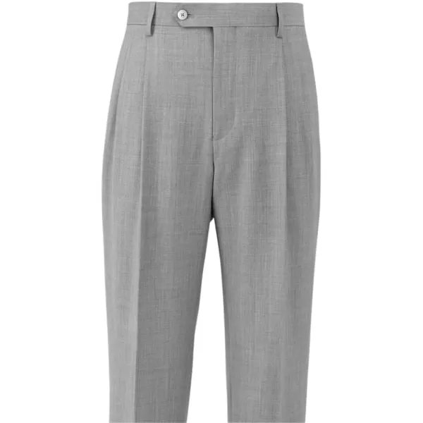 imagePaul Fredrick Mens Wool Stretch Bengaline Pleated Suit PantsLight Grey