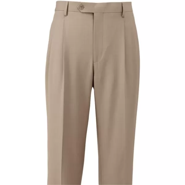 imagePaul Fredrick Mens Wool Stretch Bengaline Pleated Suit PantsLight Tan