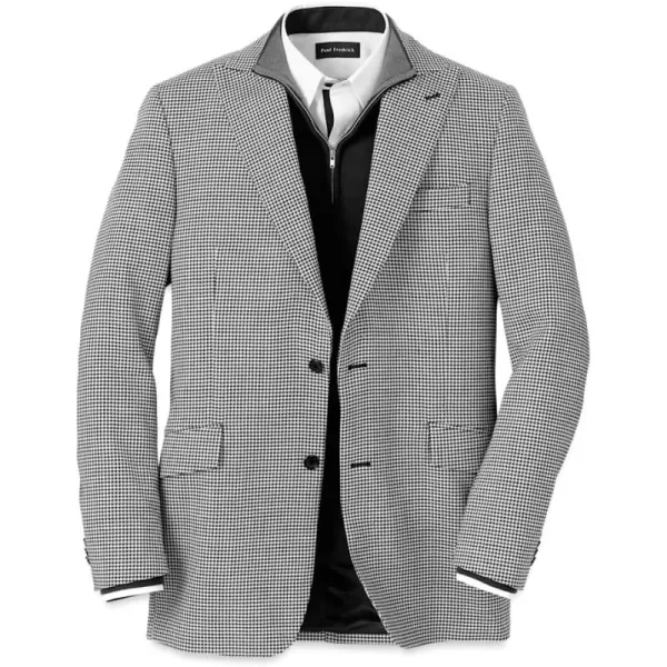 imagePaul Fredrick Mens Wool Houndstooth Peak Lapel Sport Coat