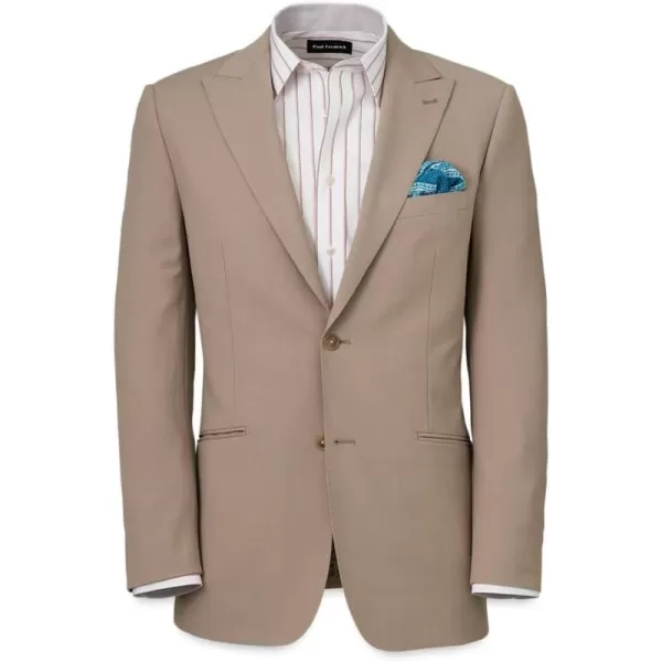 imagePaul Fredrick Mens Wool Stretch Bengaline Peak Lapel Suit JacketLight Tan