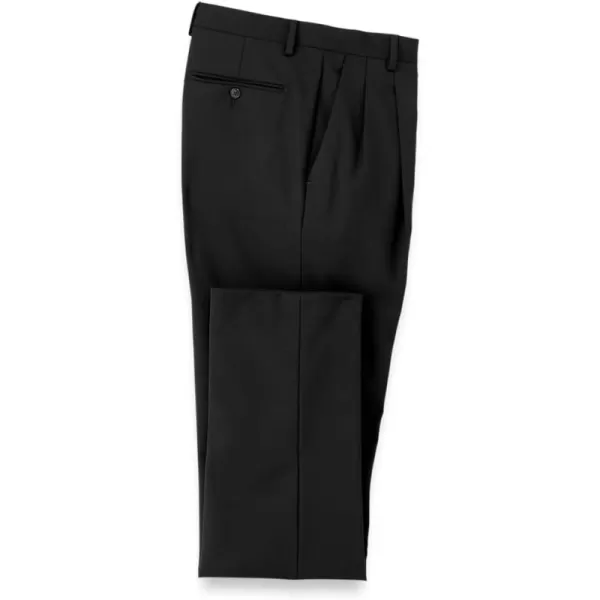 imagePaul Fredrick Mens Wool Stretch Bengaline Pleated Suit PantsBlack