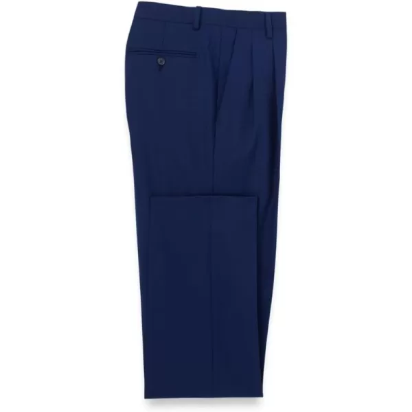 imagePaul Fredrick Mens Wool Stretch Bengaline Pleated Suit PantsBlue