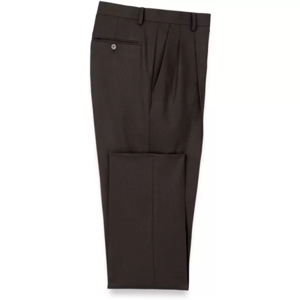 imagePaul Fredrick Mens Wool Stretch Bengaline Pleated Suit PantsDark Brown