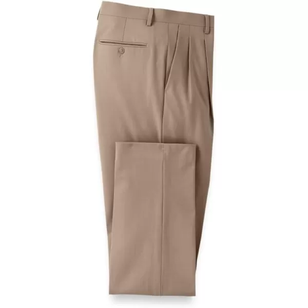 imagePaul Fredrick Mens Wool Stretch Bengaline Pleated Suit PantsLight Tan