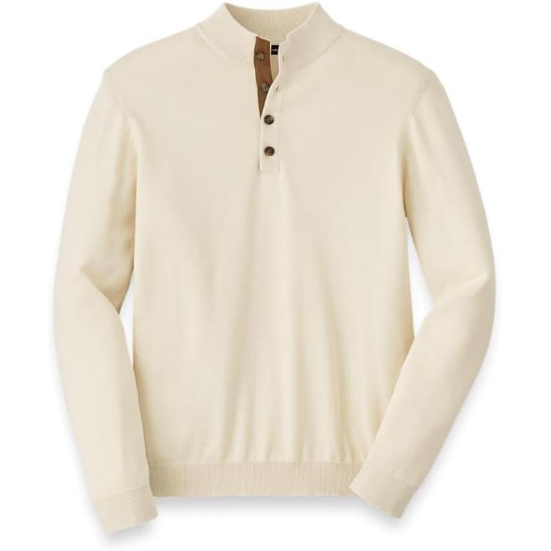imagePaul Fredrick Mens Supima Cotton Four Button Mock Neck SweaterIvory