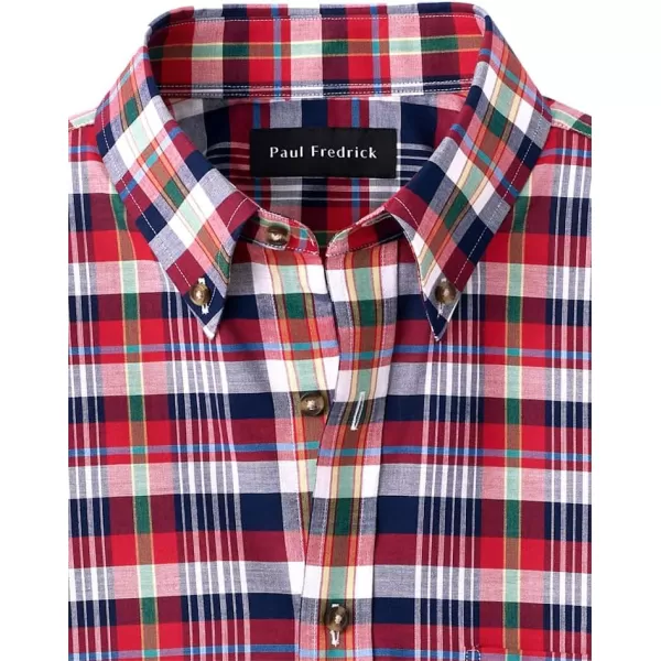 imagePaul Fredrick Mens Slim Fit Cotton Madras Plaid Casual Shirt