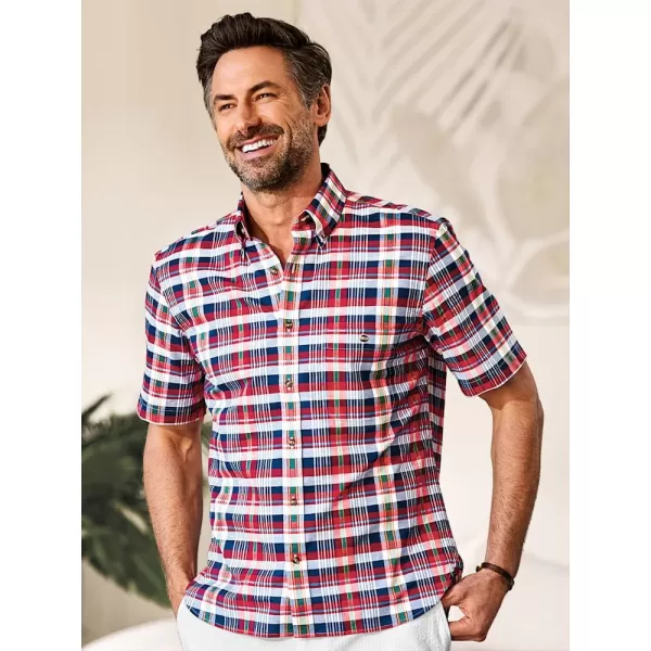 imagePaul Fredrick Mens Slim Fit Cotton Madras Plaid Casual Shirt