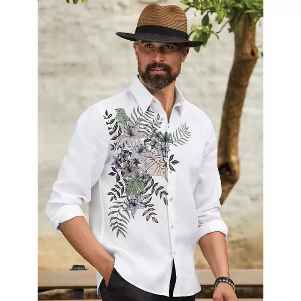 imagePaul Fredrick Mens Slim Fit Linen Print Panel Casual Shirt