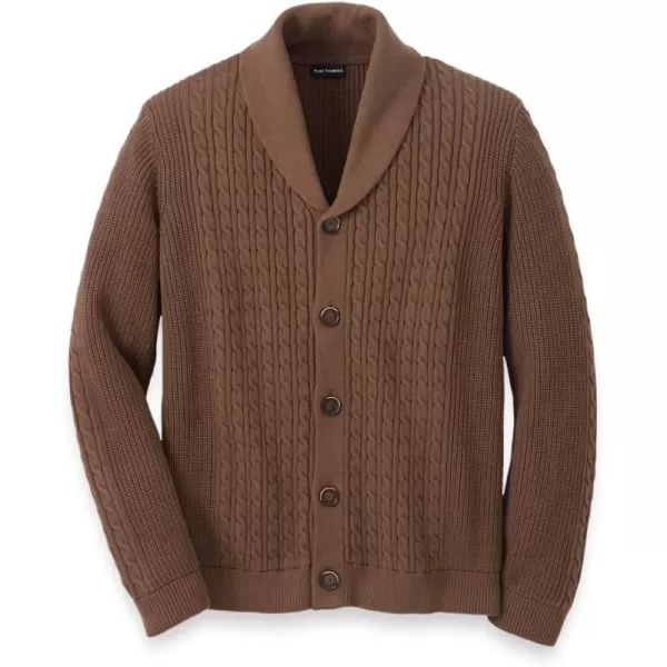 imagePaul Fredrick Mens Cotton Cable Button Front Shawl Collar CardiganBrown