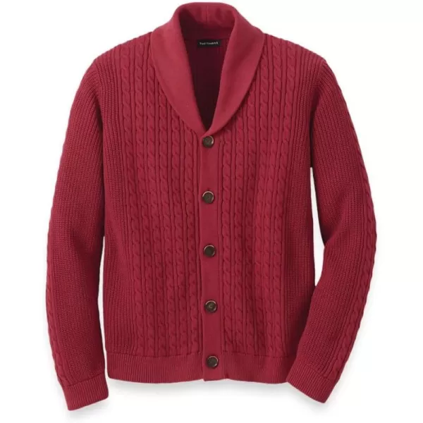 imagePaul Fredrick Mens Cotton Cable Button Front Shawl Collar CardiganBurgundy