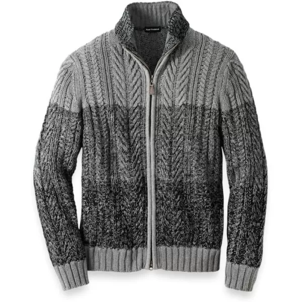 imagePaul Fredrick Mens Cotton Cable Full Zip Mock Neck SweaterBlackGrey