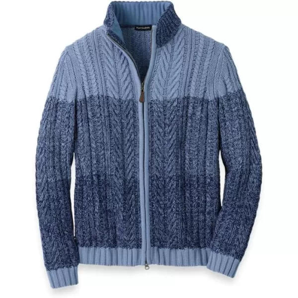 imagePaul Fredrick Mens Cotton Cable Full Zip Mock Neck SweaterBlue