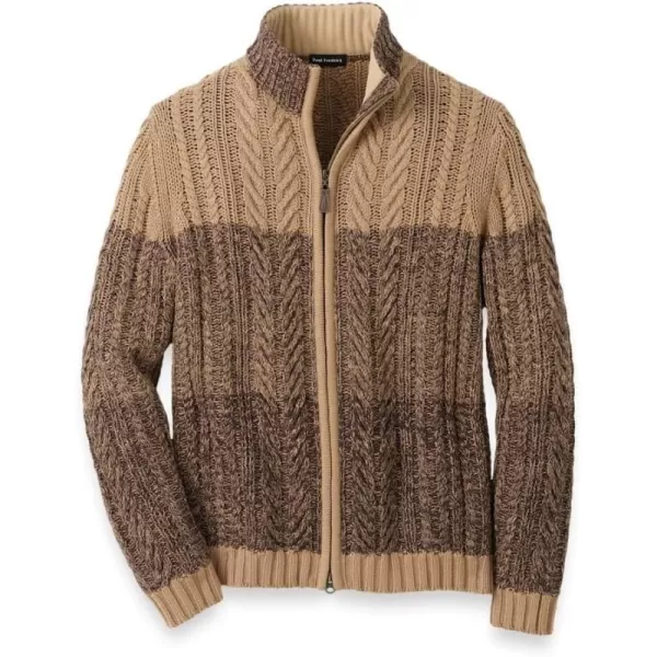 imagePaul Fredrick Mens Cotton Cable Full Zip Mock Neck SweaterBrown