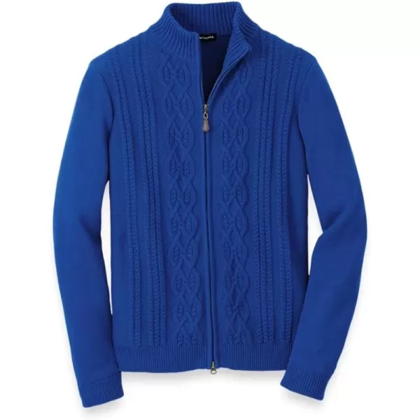 imagePaul Fredrick Mens Cotton Cable Full Zip Mock Neck SweaterCobalt