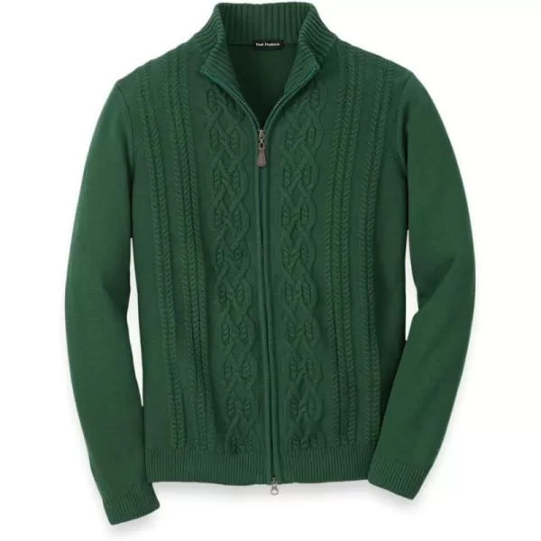 imagePaul Fredrick Mens Cotton Cable Full Zip Mock Neck SweaterGreen