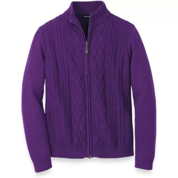 imagePaul Fredrick Mens Cotton Cable Full Zip Mock Neck SweaterPurple