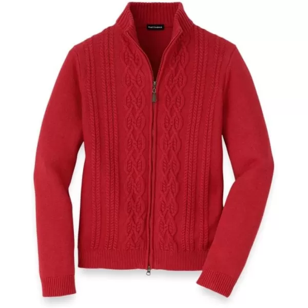 imagePaul Fredrick Mens Cotton Cable Full Zip Mock Neck SweaterRed