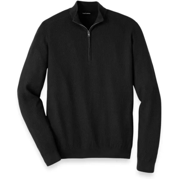 imagePaul Fredrick Mens Silk Cotton Cashmere Quarter Zip Mock Neck SweaterBlack