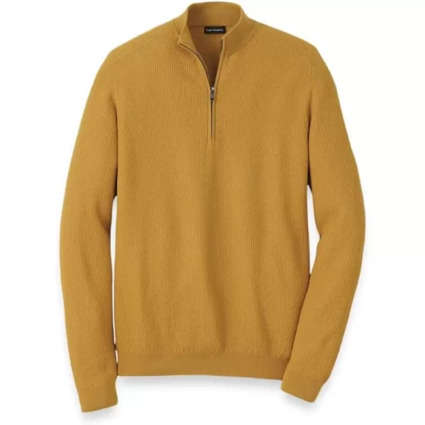 imagePaul Fredrick Mens Silk Cotton Cashmere Quarter Zip Mock Neck SweaterGold