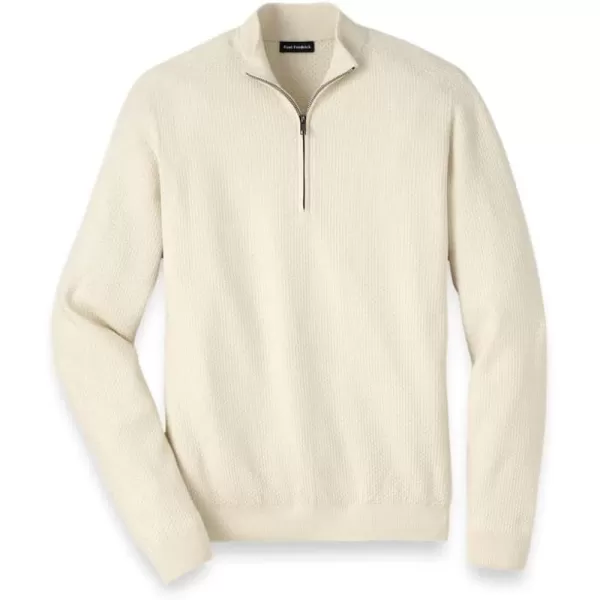 imagePaul Fredrick Mens Silk Cotton Cashmere Quarter Zip Mock Neck SweaterIvory