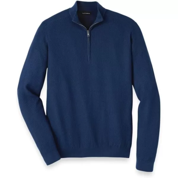 imagePaul Fredrick Mens Silk Cotton Cashmere Quarter Zip Mock Neck SweaterNavy