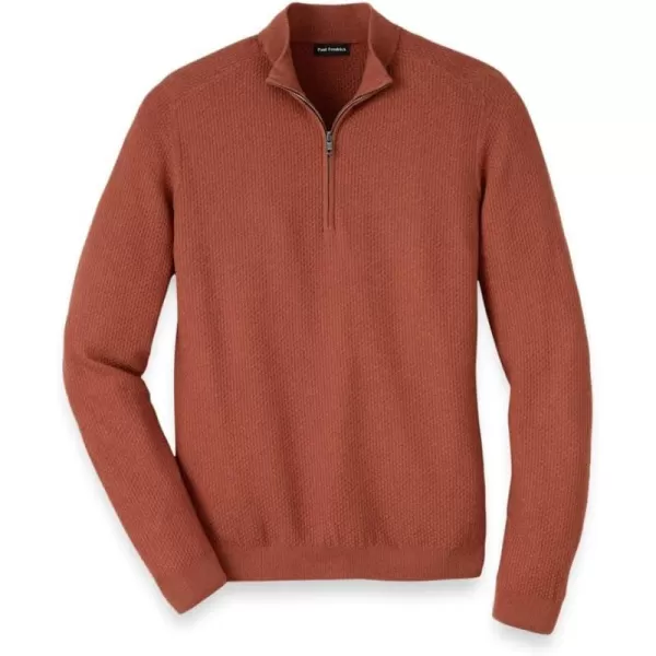 imagePaul Fredrick Mens Silk Cotton Cashmere Quarter Zip Mock Neck SweaterTerracotta