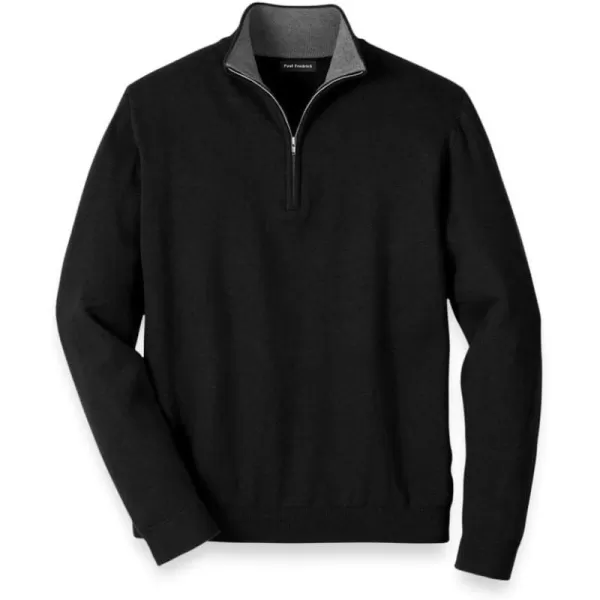 imagePaul Fredrick Mens Supima Cotton Quarter Zip Mock Neck SweaterBlack