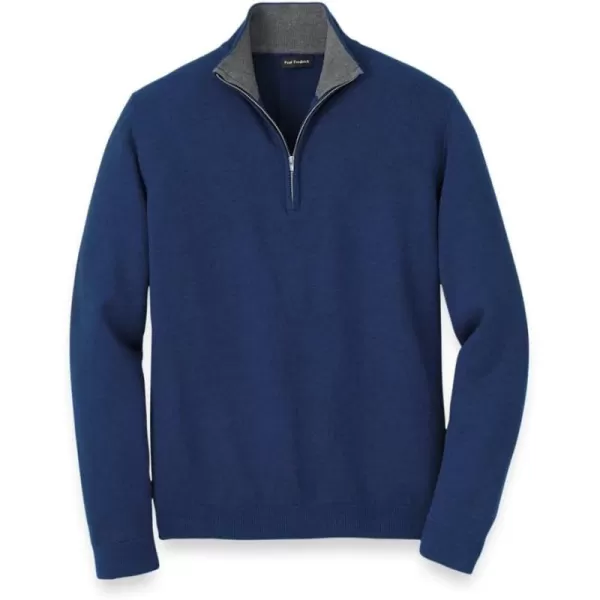 imagePaul Fredrick Mens Supima Cotton Quarter Zip Mock Neck SweaterDark Blue