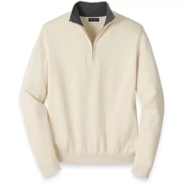 imagePaul Fredrick Mens Supima Cotton Quarter Zip Mock Neck SweaterIvory