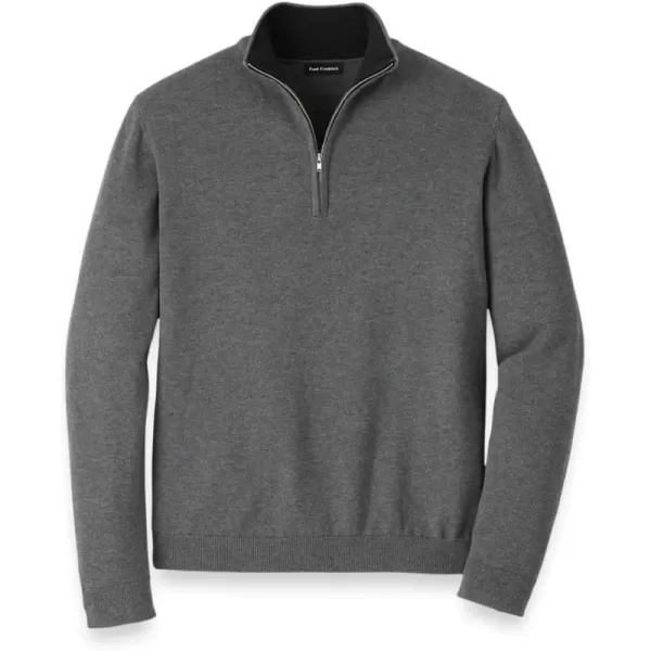 imagePaul Fredrick Mens Supima Cotton Quarter Zip Mock Neck SweaterMedium Grey
