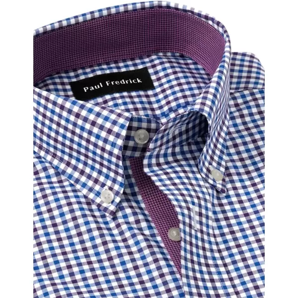 imagePaul Fredrick Mens Classic Fit NonIron Cotton Gingham Dress ShirtBluePurple
