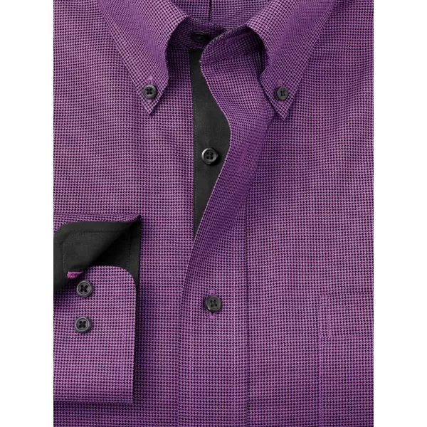 imagePaul Fredrick Mens Classic Fit NonIron Cotton Houndstooth Dress ShirtBlackPurple