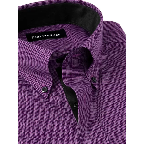 imagePaul Fredrick Mens Classic Fit NonIron Cotton Houndstooth Dress ShirtBlackPurple