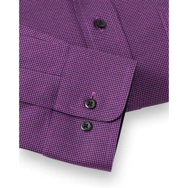 imagePaul Fredrick Mens Classic Fit NonIron Cotton Houndstooth Dress ShirtBlackPurple