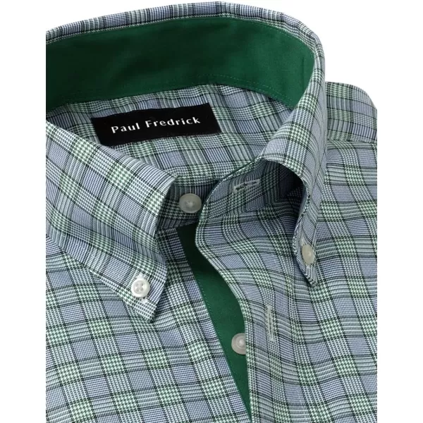 imagePaul Fredrick Mens Classic Fit NonIron Cotton Plaid Dress ShirtNavyGreen
