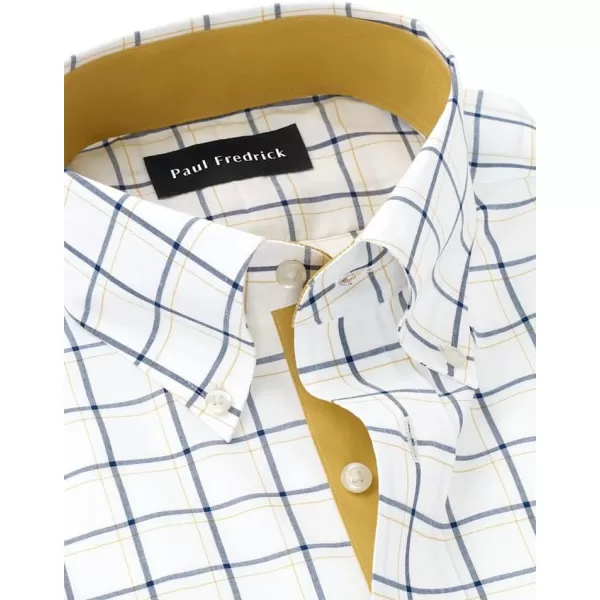 imagePaul Fredrick Mens Classic Fit NonIron Cotton Windowpane Dress ShirtNavyGold