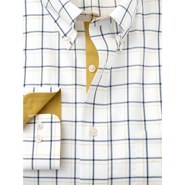 imagePaul Fredrick Mens Tailored Fit NonIron Cotton Windowpane Dress ShirtNavyGold