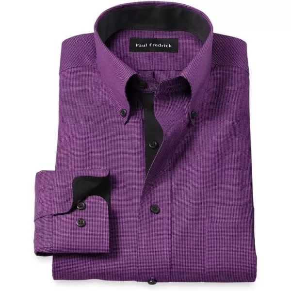 imagePaul Fredrick Mens Classic Fit NonIron Cotton Houndstooth Dress ShirtBlackPurple