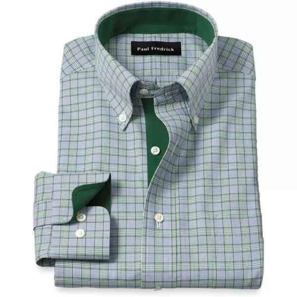 imagePaul Fredrick Mens Classic Fit NonIron Cotton Plaid Dress ShirtNavyGreen