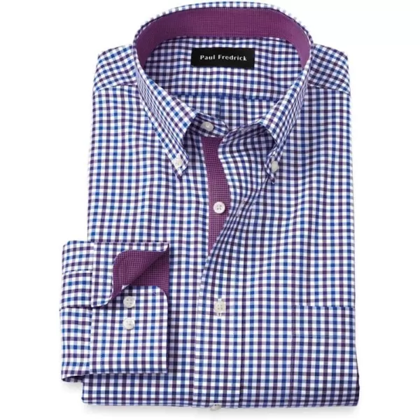 imagePaul Fredrick Mens Slim Fit NonIron Cotton Gingham Dress ShirtBluePurple