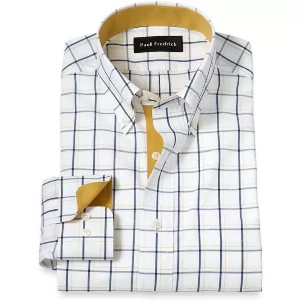 imagePaul Fredrick Mens Tailored Fit NonIron Cotton Windowpane Dress ShirtNavyGold