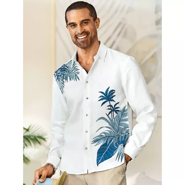 imagePaul Fredrick Mens Classic Fit Linen Botanical Print Casual Shirt