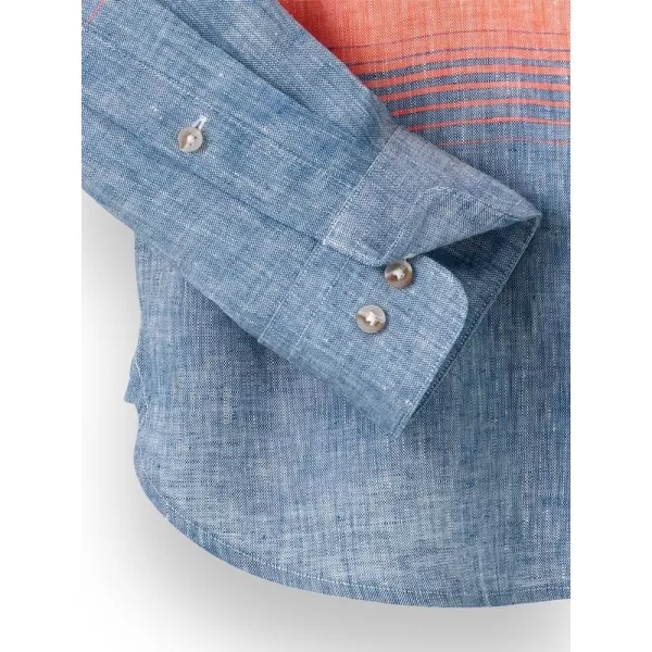 imagePaul Fredrick Mens Classic Fit Linen Horizontal Stripe Casual Shirt Orangeblue Large SSU130L