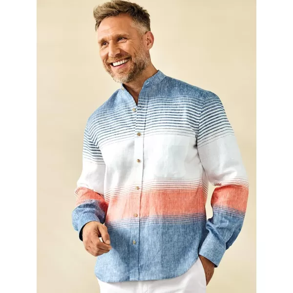 imagePaul Fredrick Mens Classic Fit Linen Horizontal Stripe Casual Shirt Orangeblue Large SSU130L