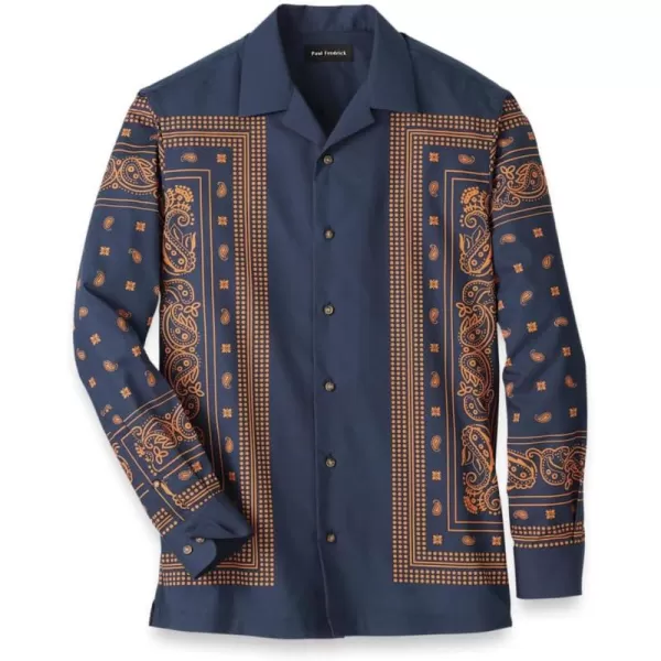 imagePaul Fredrick Mens Classic Fit Cotton Border Print Casual Shirt