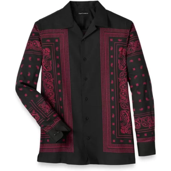 imagePaul Fredrick Mens Classic Fit Cotton Border Print Casual Shirt Blackred Large SFU150L