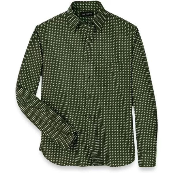 imagePaul Fredrick Mens Classic Fit Cotton Circle Print Casual Shirt Olive Large SFU120L